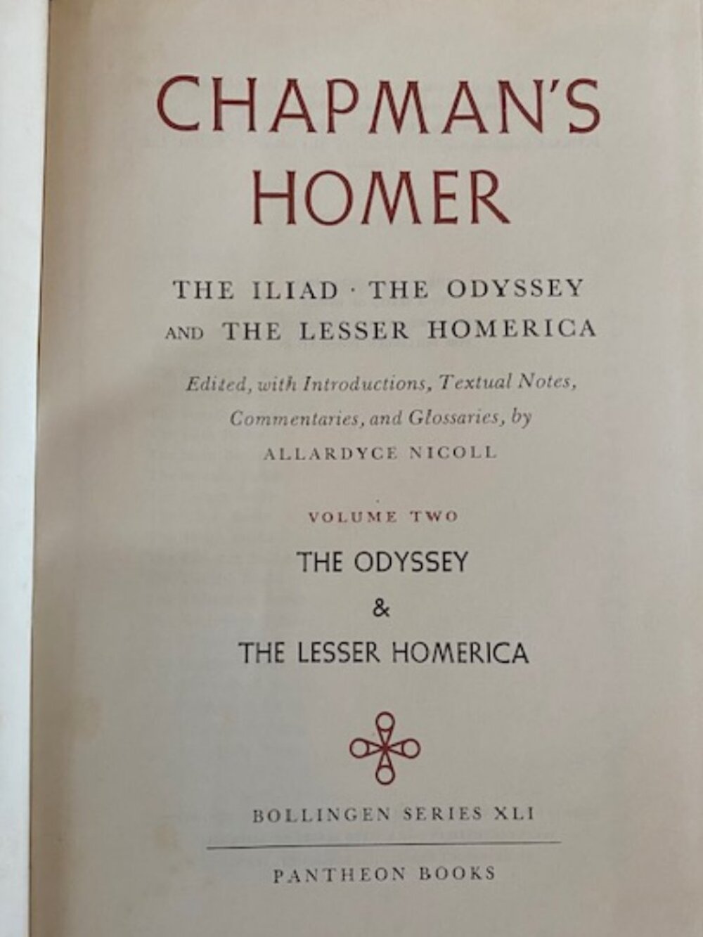 THE ODYSSEY 1956 George Chapman / CHAPMAN'S HOMER VOLUME TWO, HC, VG Condition
